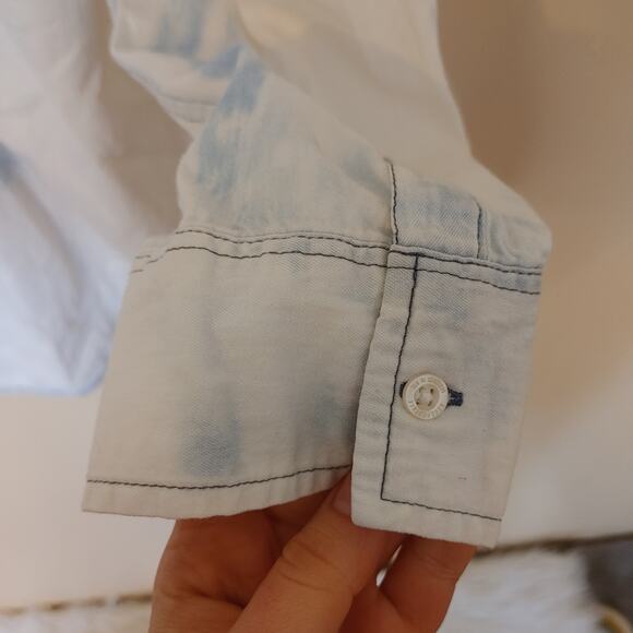 Aeropostale Size Large White Blue Button Up Top Blouse Long Sleeve Soft Comfy - Picture 9 of 11